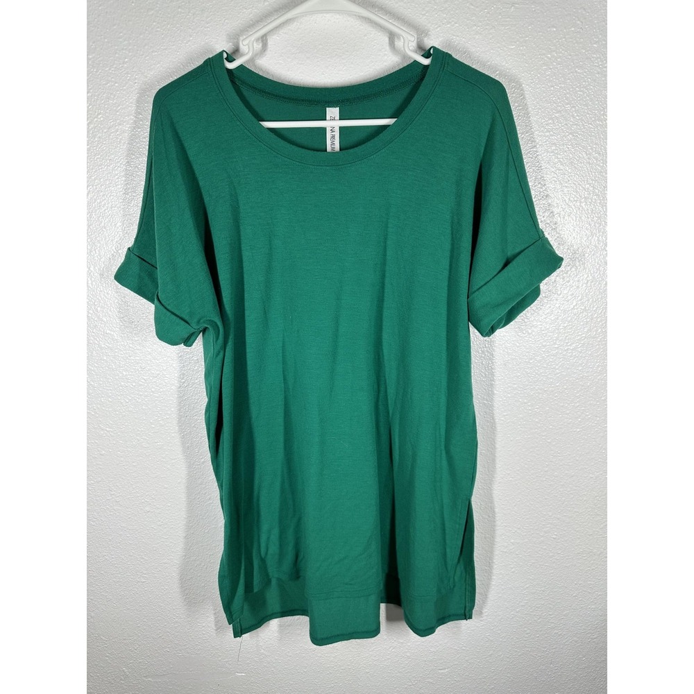 Zenana Premium Shirt Womens Small Green Scoop Neck Short Sleeve Tunic Top - Picture 1 of 6